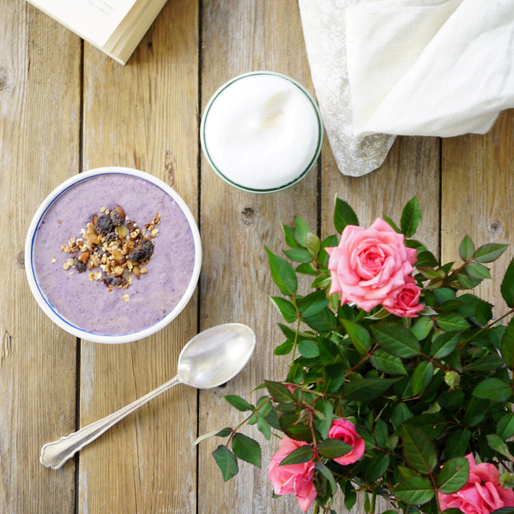 paleo oats with purple yogurt